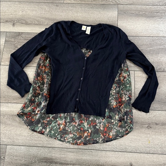 Anthropologie Cardigan by Yellow Bird Navy Floral large - Picture 2 of 3